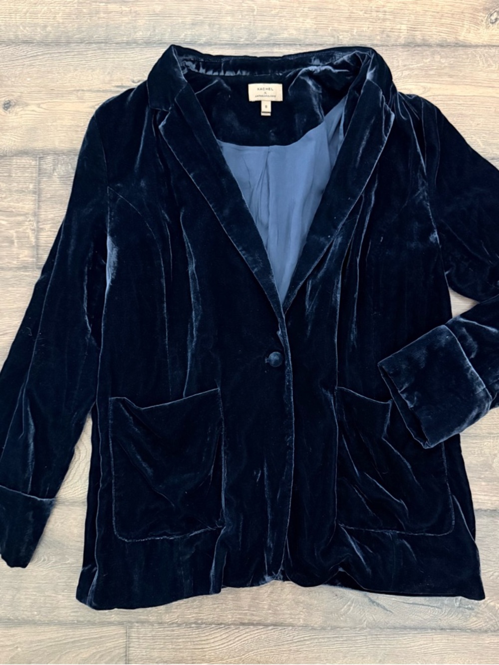 Anthropologie Lush Velvet Navy Single-Button Blazer by Kachel